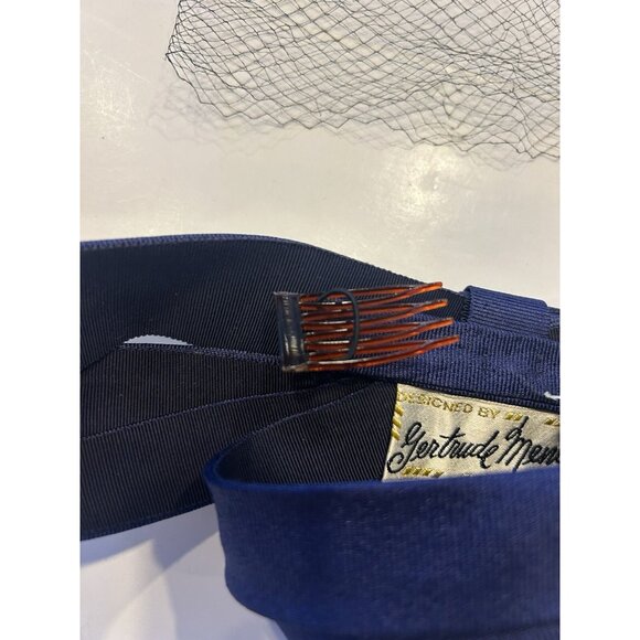 Ladies’ Hat Designed By Gertrude Menczer St Louis w/ Combs & Veil Net Navy Blue - Picture 6 of 12
